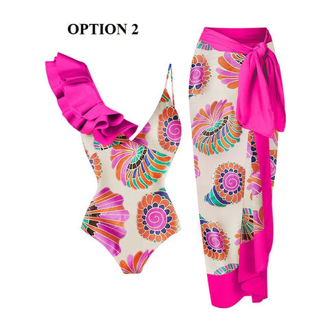 Summer Retro Ruffle Swimsuit & Skirt Asymmetrical Holiday Beach Dress CODE: KAR1954