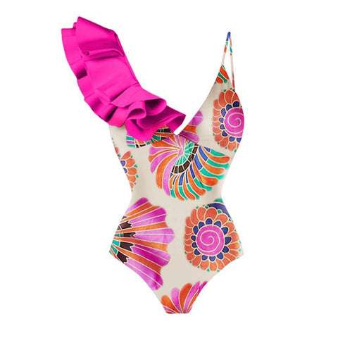 Summer Retro Ruffle Swimsuit & Skirt Asymmetrical Holiday Beach Dress CODE: KAR1954