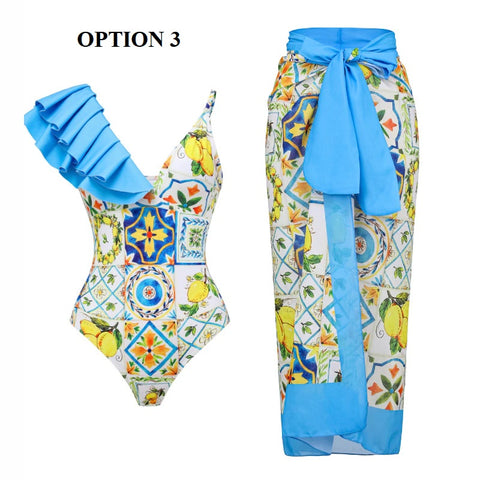 Summer Retro Ruffle Swimsuit & Skirt Asymmetrical Holiday Beach Dress CODE: KAR1954