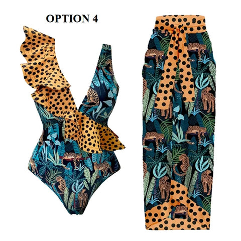 Summer Retro Ruffle Swimsuit & Skirt Asymmetrical Holiday Beach Dress CODE: KAR1954