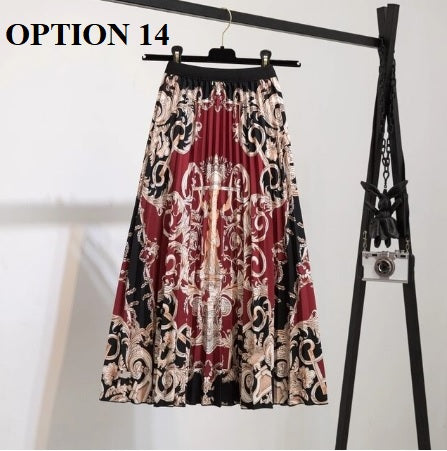 Summer New Print Pattern Elastic High Waist Pleated Skirts CODE: KAR1956
