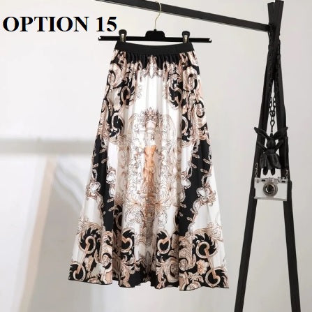 Summer New Print Pattern Elastic High Waist Pleated Skirts CODE: KAR1956