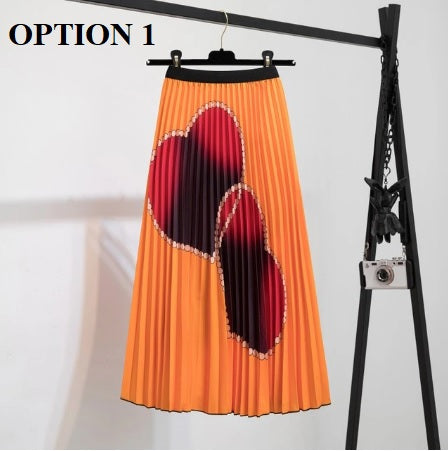 Summer New Print Pattern Elastic High Waist Pleated Skirts CODE: KAR1956