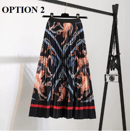 Summer New Print Pattern Elastic High Waist Pleated Skirts CODE: KAR1956