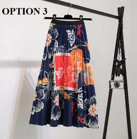 Summer New Print Pattern Elastic High Waist Pleated Skirts CODE: KAR1956