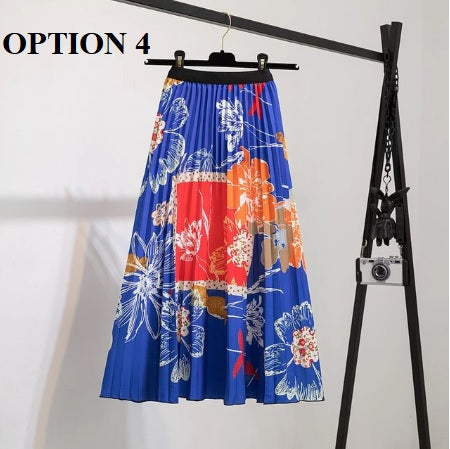 Summer New Print Pattern Elastic High Waist Pleated Skirts CODE: KAR1956