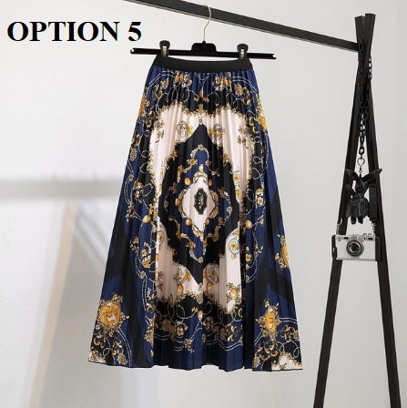 Summer New Print Pattern Elastic High Waist Pleated Skirts CODE: KAR1956