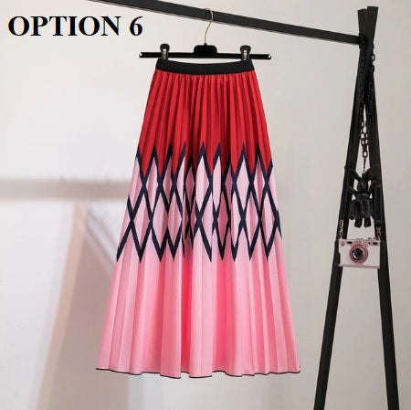 Summer New Print Pattern Elastic High Waist Pleated Skirts CODE: KAR1956