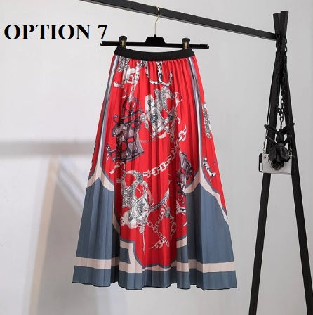 Summer New Print Pattern Elastic High Waist Pleated Skirts CODE: KAR1956