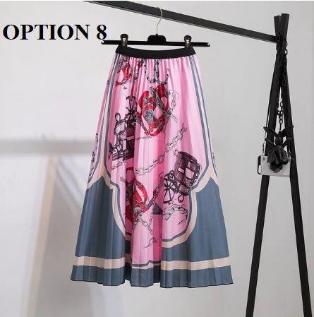 Summer New Print Pattern Elastic High Waist Pleated Skirts CODE: KAR1956