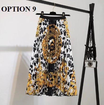 Summer New Print Pattern Elastic High Waist Pleated Skirts CODE: KAR1956
