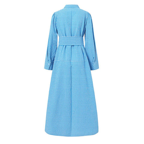 New Casual Plaid Long Sleeve Button Belted Pocket Maxi Shirt Dress CODE: KAR1966