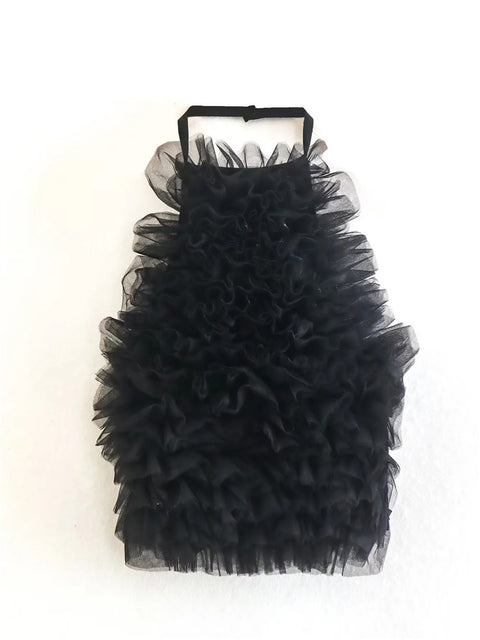 Sexy Off Shoulder Backless Black Mesh Halter Crop Top CODE: KAR1970