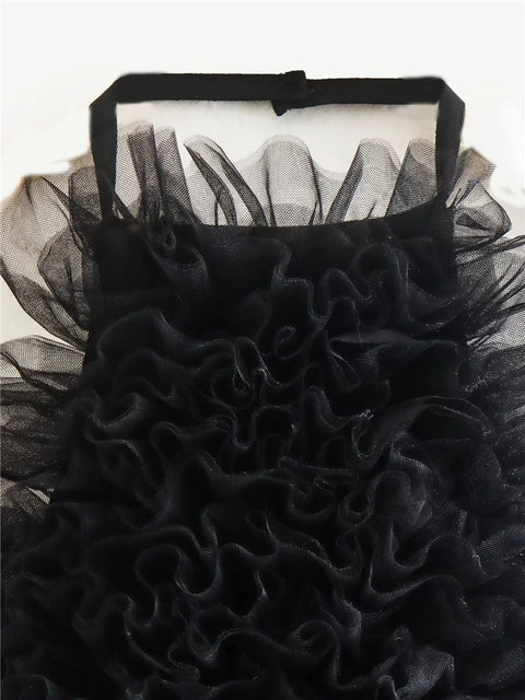 Sexy Off Shoulder Backless Black Mesh Halter Crop Top CODE: KAR1970