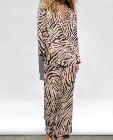 New Fashion Casual Zebra print Blazer Coat and Loose Pant Two Piece Set CODE: KAR1973
