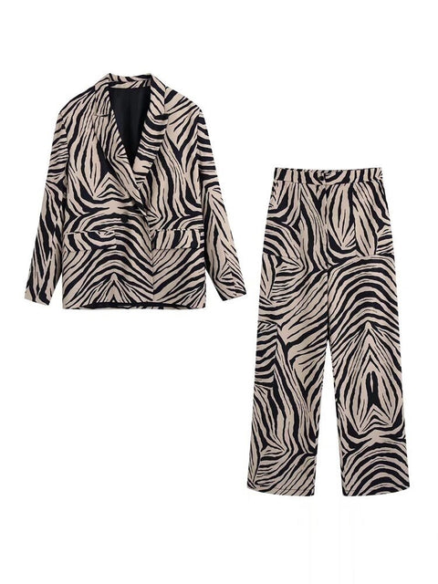 New Fashion Casual Zebra print Blazer Coat and Loose Pant Two Piece Set CODE: KAR1973