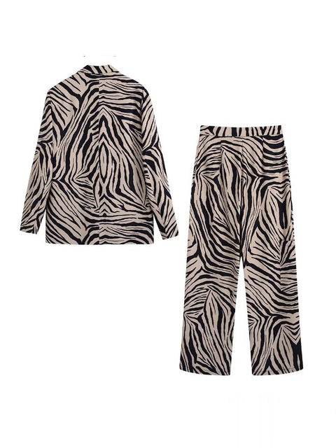 New Fashion Casual Zebra print Blazer Coat and Loose Pant Two Piece Set CODE: KAR1973
