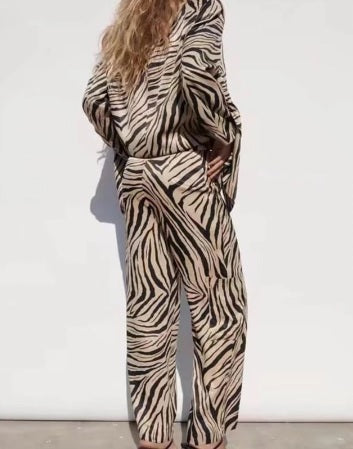 New Fashion Casual Zebra print Blazer Coat and Loose Pant Two Piece Set CODE: KAR1973