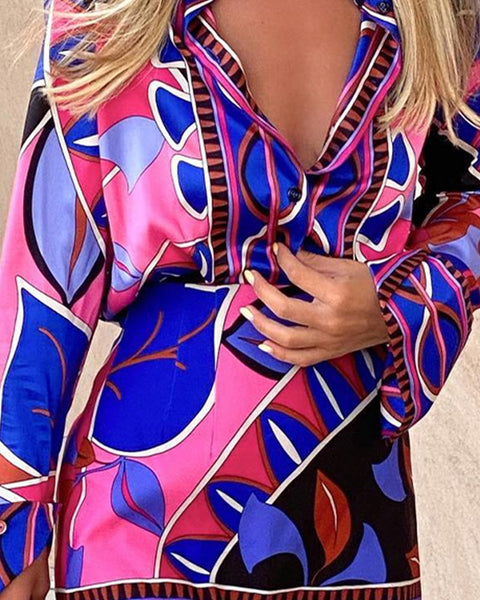 New Sexy Fashion Casual Shirt Printed Skirt Two-piece Set CODE: KAR1974