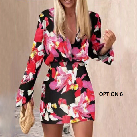 New Sexy Fashion Casual Shirt Printed Skirt Two-piece Set CODE: KAR1974
