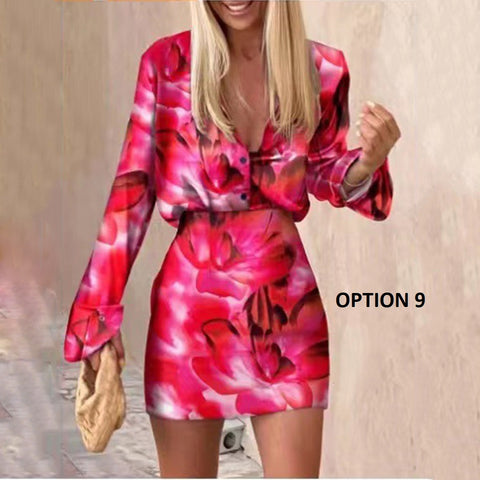 New Sexy Fashion Casual Shirt Printed Skirt Two-piece Set CODE: KAR1974