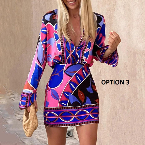 New Sexy Fashion Casual Shirt Printed Skirt Two-piece Set CODE: KAR1974