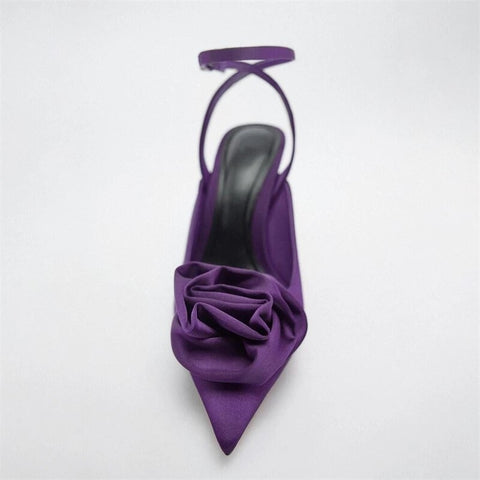 New Flower Ankle Strap Purple Rose Pointed Toe High Heel CODE: KAR1979