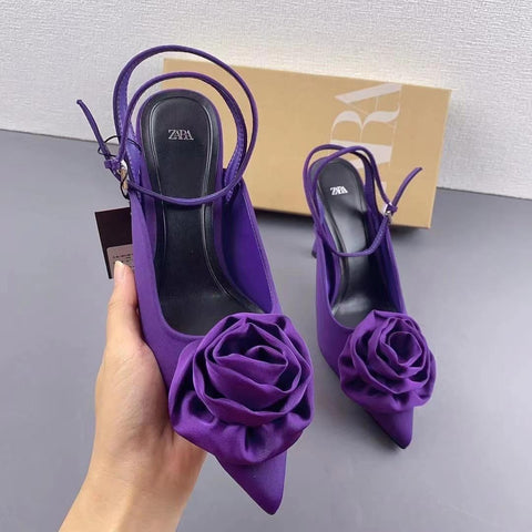 New Flower Ankle Strap Purple Rose Pointed Toe High Heel CODE: KAR1979