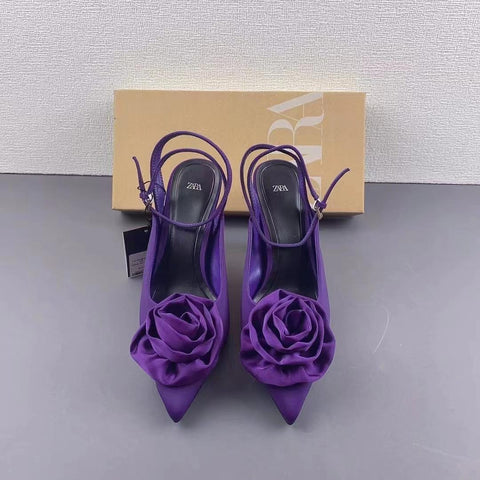 New Flower Ankle Strap Purple Rose Pointed Toe High Heel CODE: KAR1979