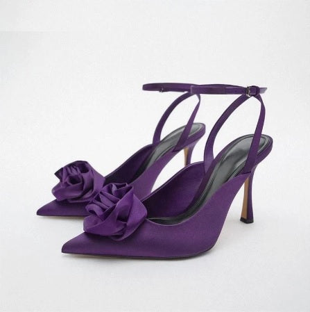 New Flower Ankle Strap Purple Rose Pointed Toe High Heel CODE: KAR1979
