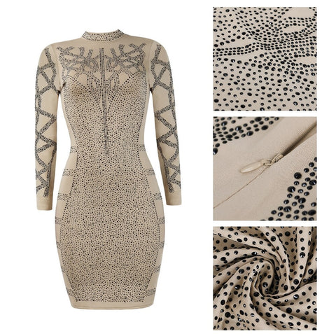 New Rhinestone Diamonds Embellished Slim Turtleneck Long Sleeve Bodycon Mini Dress CODE: KAR1983