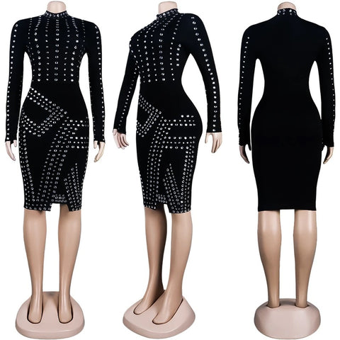 Sexy New Elegant Long Sleeve Sparkly Crystal Beaded Bodycon Dress CODE: KAR1985
