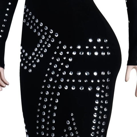 Sexy New Elegant Long Sleeve Sparkly Crystal Beaded Bodycon Dress CODE: KAR1985