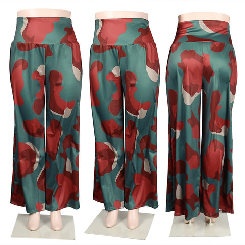 Autumn Fashion High Waist Vintage Print Wide Leg Loose Pocket Long Pants CODE: KAR1986