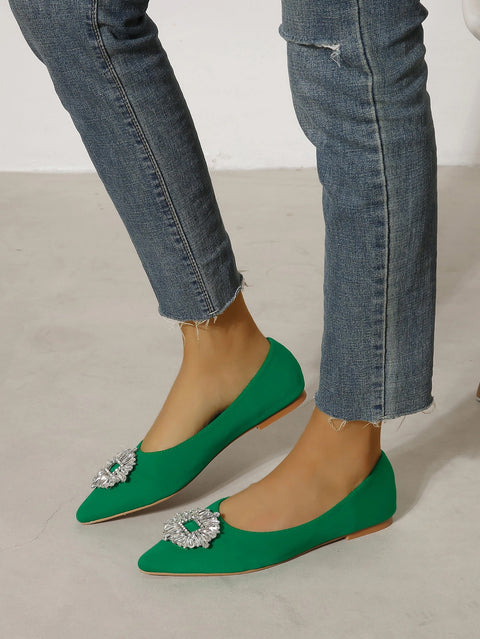 New Rhinestone Pointed Shallow Mouth Fashion Brand Ballet Flats CODE: KAR1992
