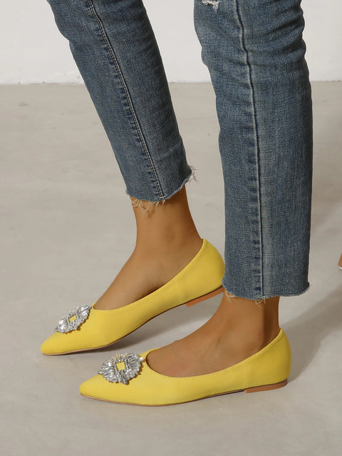 New Rhinestone Pointed Shallow Mouth Fashion Brand Ballet Flats CODE: KAR1992