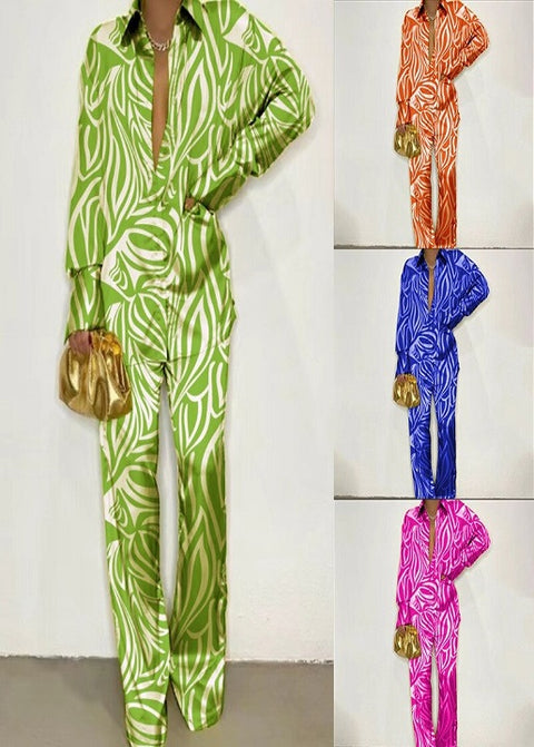 New Fashion Printed Long Sleeve Casual Split T-shirt Flared Pant Two Piece Set CODE: KAR1993