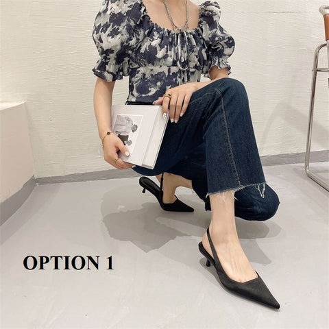 New Pure Color Pointed Shallow Mouth Thin Low Heel Sandals CODE: KAR1999
