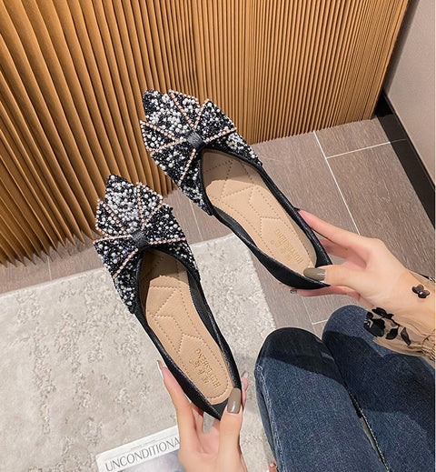 New Elegant Bling Crystal Bow Tie Pointed Toe Flats CODE: KAR2002