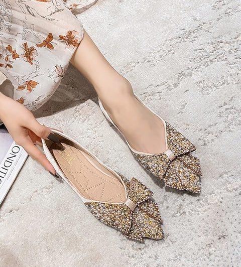 New Elegant Bling Crystal Bow Tie Pointed Toe Flats CODE: KAR2002