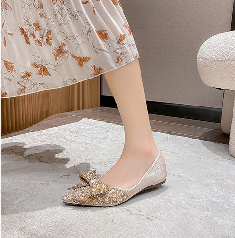New Elegant Bling Crystal Bow Tie Pointed Toe Flats CODE: KAR2002