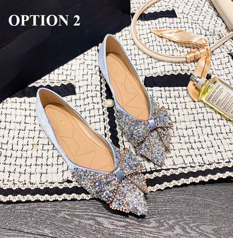 New Elegant Bling Crystal Bow Tie Pointed Toe Flats CODE: KAR2002