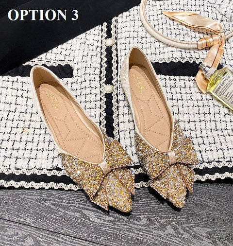 New Elegant Bling Crystal Bow Tie Pointed Toe Flats CODE: KAR2002