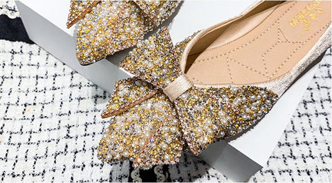 New Elegant Bling Crystal Bow Tie Pointed Toe Flats CODE: KAR2002