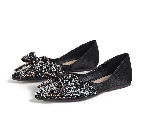 New Elegant Bling Crystal Bow Tie Pointed Toe Flats CODE: KAR2002