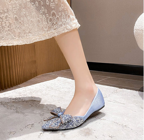 New Elegant Bling Crystal Bow Tie Pointed Toe Flats CODE: KAR2002