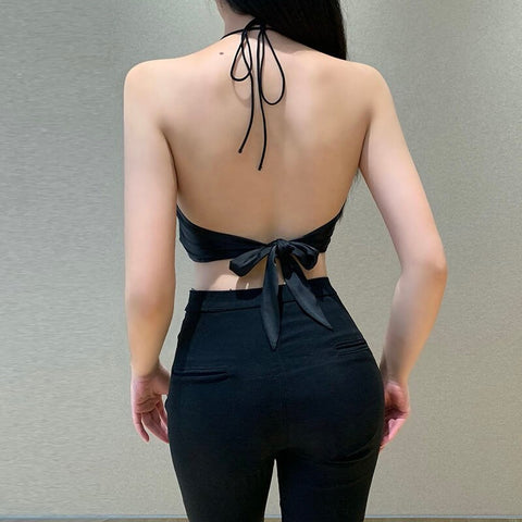 New V-neck Halter Camisole Narrow Straps Crop Top CODE: KAR2003