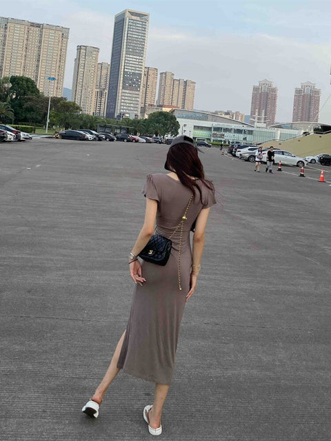 Summer Short Sleeve V-neck Solid Sexy Dress CODE: KAR2009