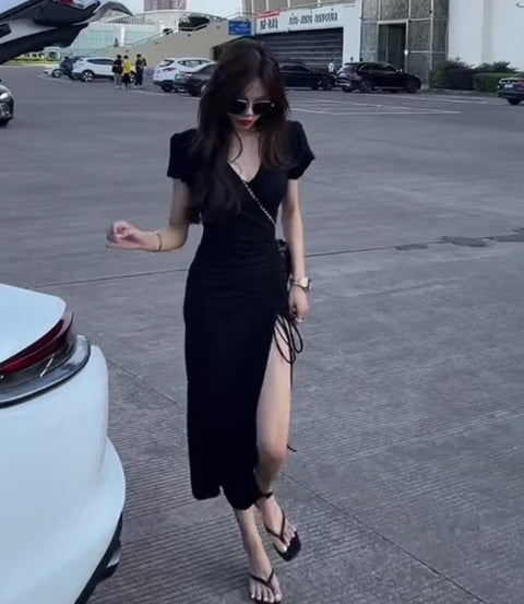 Summer Short Sleeve V-neck Solid Sexy Dress CODE: KAR2009