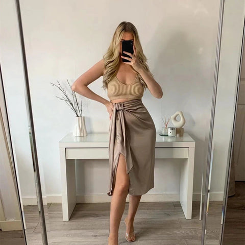 Sexy Elegant High Waist Split Pencil Pleated Skirt CODE: KAR2016